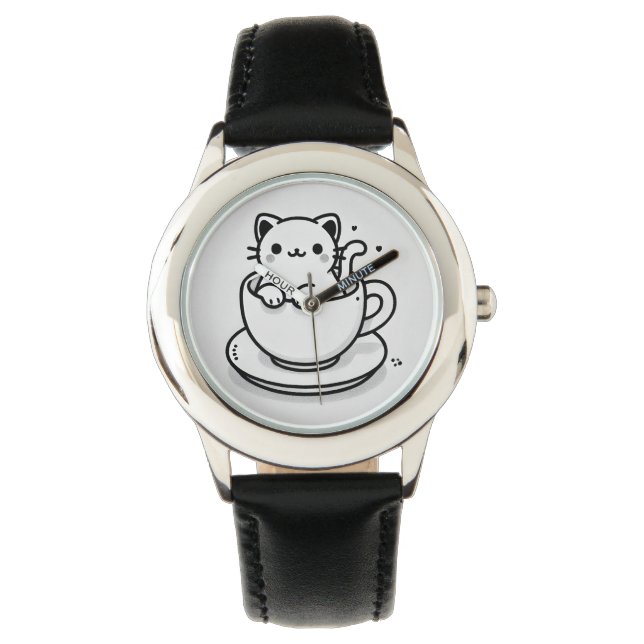 Pulsera Reloj de gato lindo en taza de té (Anverso)