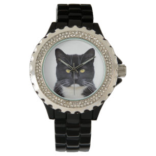 Pulsera Reloj De Gatos Blanco Y Negro Enfadado