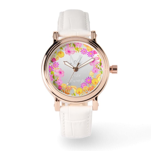 Pulsera Reloj de gradiente plateado con monograma de corte (Anverso)