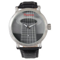 Reloj de guitarra en blanco y negro