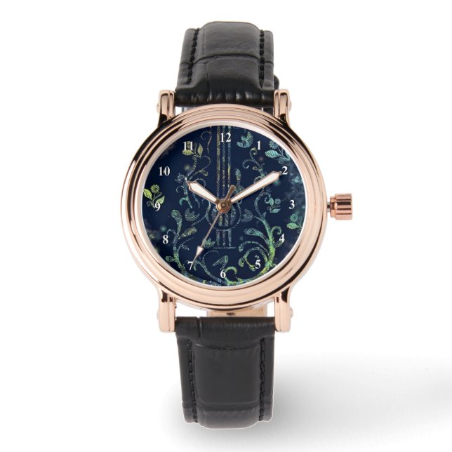 Pulsera Reloj de guitarra floral (Anverso)