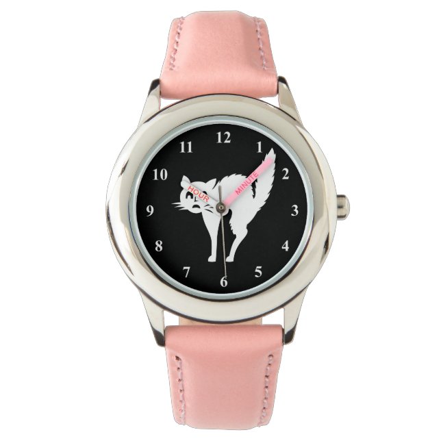 Pulsera Reloj de Halloween para chicas | Diseño de gato as (Anverso)