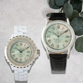 Pulsera Reloj de hombre con correa de cuero negro mármol L