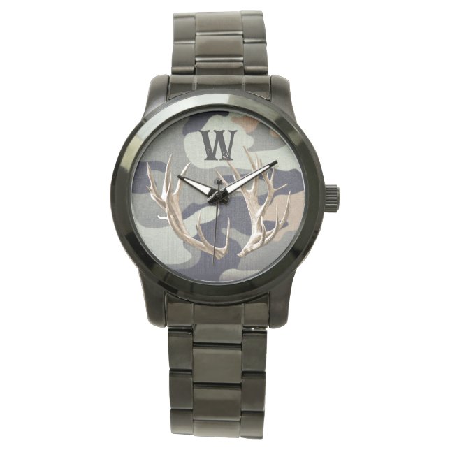 Pulsera Reloj de hombre con cuernos de ciervo sobre fondo  (Anverso)