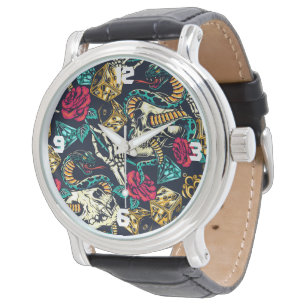 Pulsera Reloj de hombre de serpientes y calaveras geniales