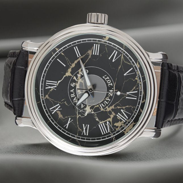 Pulsera Reloj de hombre negro de mármol falso - Cuero - Vi (Subido por el creador)