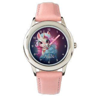 Pulsera Reloj de Ilustracion rosa y morado de Unicornio