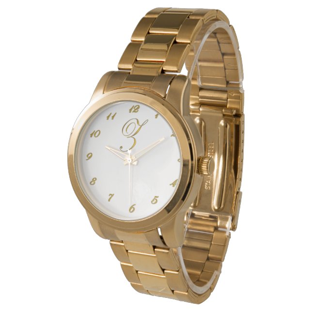 Pulsera Reloj de inicial monograma de oro Z con números de (Angular)