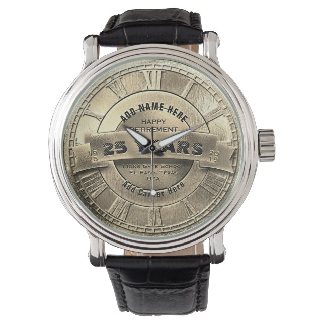 Pulsera Reloj de jubilación de oro personalizado (Anverso)