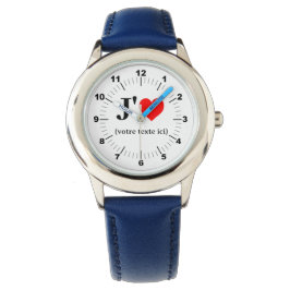 Pulsera Reloj de la correa de cuero azul del corazón del n