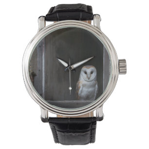 Pulsera Reloj de la correa de cuero del vintage del búho