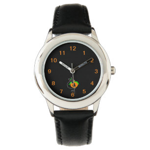 Pulsera Reloj de la correa de cuero negro del niño de la c