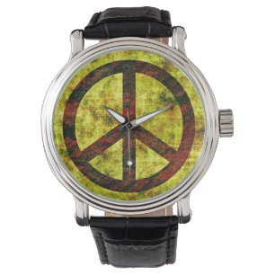 Pulsera Reloj de la paz de cuero vintage correa negro