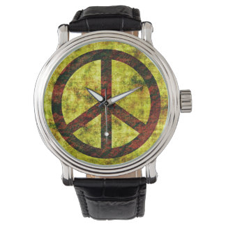 Pulsera Reloj de la paz de cuero vintage correa negro