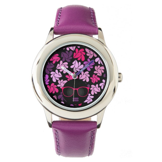 Pulsera Reloj de lavado morado rosado para Afro Diva (Anverso)