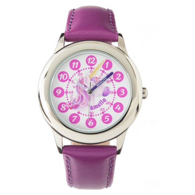 Pulsera Reloj de lectura fácil para niños de arte morado d (Anverso)