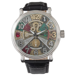 Pulsera Reloj de leones, signo de zodiaco, Steampunk, gema