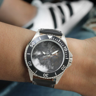 Pulsera Reloj de locomotoras de trenes de vapor personaliz