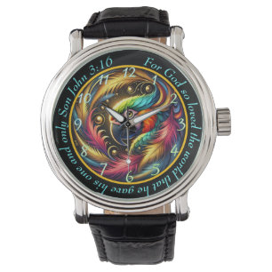 Pulsera Reloj de loro vibrante John 3:16 Fe tropical