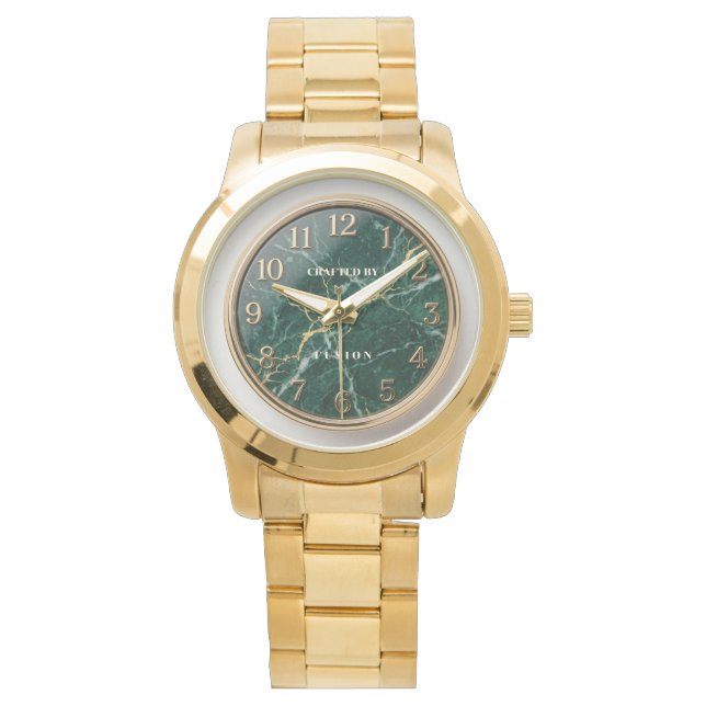 Pulsera Reloj de lujo de mármol verde esmeralda y oro (Anverso)