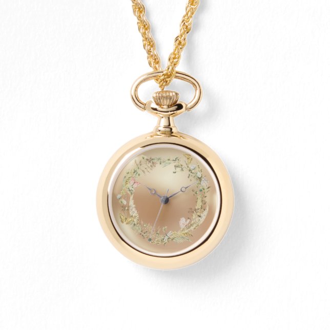 Pulsera Reloj de lujo, patrón de flores, fondo de perla (Anverso)