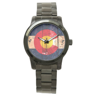 Pulsera Reloj de madera rústico de la bandera del arte de