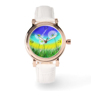 Pulsera Reloj de maleza de diente de león pintado al óleo,