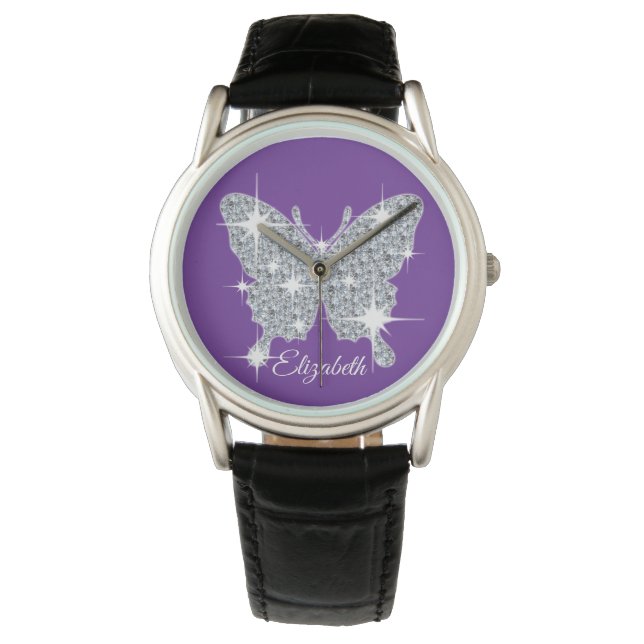 Pulsera Reloj de mariposa con brillo de diamante falso per (Anverso)