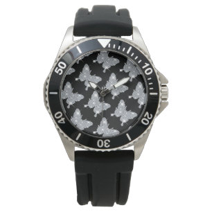 Pulsera Reloj de mariposa de diamante fino y negro