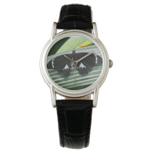 Pulsera Reloj de mariposa tropical blanco y negro