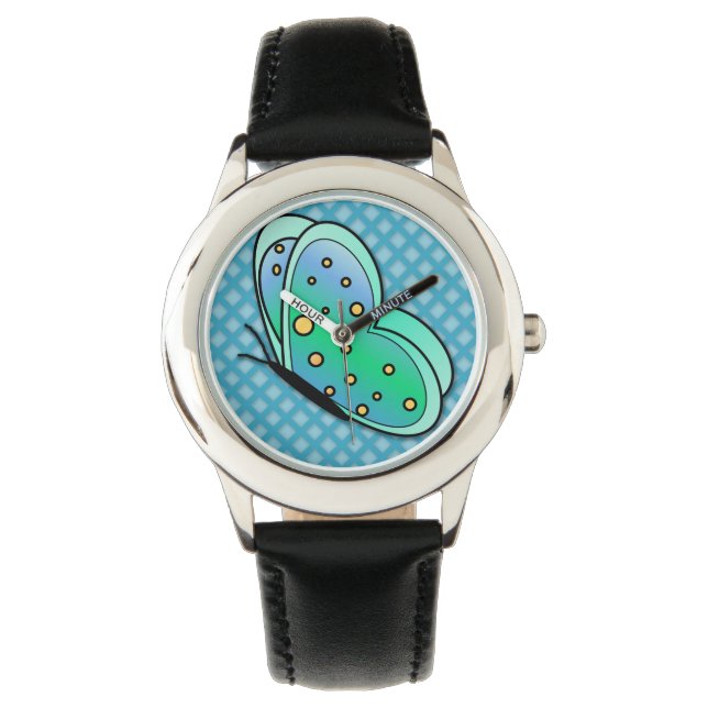 Pulsera Reloj de mariposa verde y amarillo espuma de mar l (Anverso)