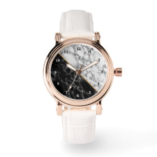 Pulsera Reloj de mármol blanco y negro