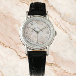 Pulsera Reloj de mármol falso rosa para mujeres - Con flor