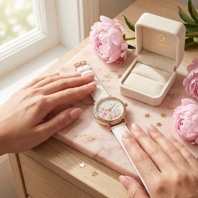 Pulsera Reloj de mármol rosa personalizado ( (Subido por el creador)