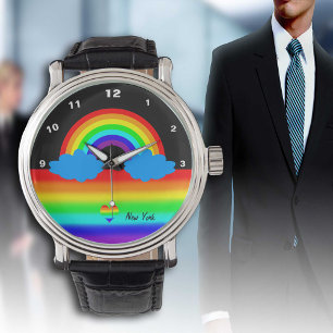 Pulsera Reloj de moda con bandera arco iris, moda LGBT, or