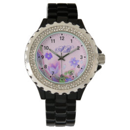 Pulsera Reloj de monograma floral | Rhinestone flores silv