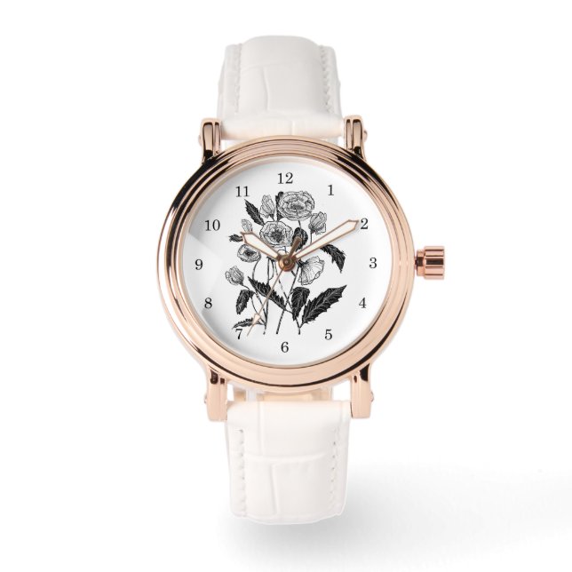Pulsera Reloj de mujer con amapolas (Anverso)