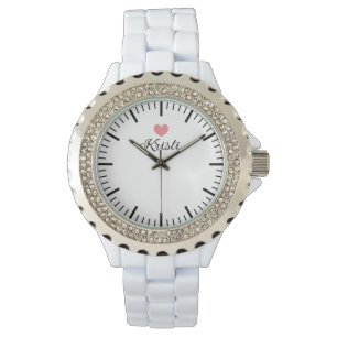 Pulsera Reloj de mujer de esmalte blanco con cristales de 