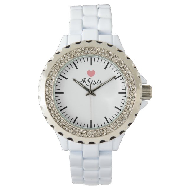 Pulsera Reloj de mujer de esmalte blanco con cristales de  (Anverso)