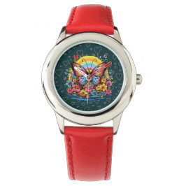Pulsera Reloj de mujer de jardín floral mariposa vibrante