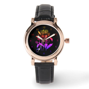Pulsera Reloj de mujer floral negro