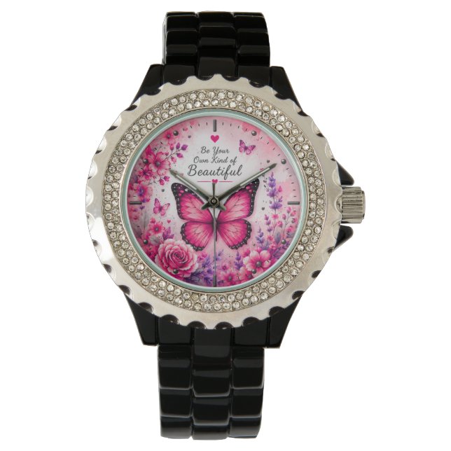 Pulsera Reloj de mujer Mariposa Rosa (Anverso)