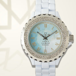 Pulsera Reloj de mujer personalizado de canica azul con st