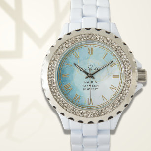 Pulsera Reloj de mujer personalizado de canica azul con st