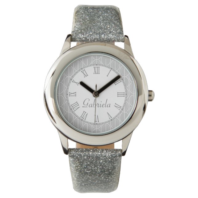 Pulsera Reloj de muñeca con estampado gris con nombre oval (Anverso)