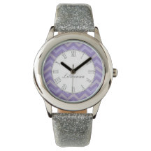 Reloj de muñeca con nombre de letra morado y gris 
