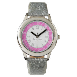 Pulsera Reloj de muñeca con nombre rosa de la huella de fl
