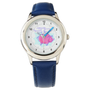 Pulsera Reloj de muñeca de cerdo volador azul rosa
