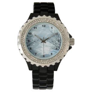 Pulsera Reloj de muñeca de esmalte negro Diamante de imita