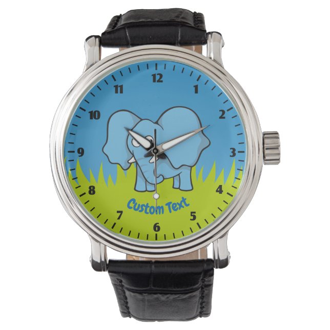 Pulsera Reloj de muñeca de personalizado de elefantes azul (Anverso)